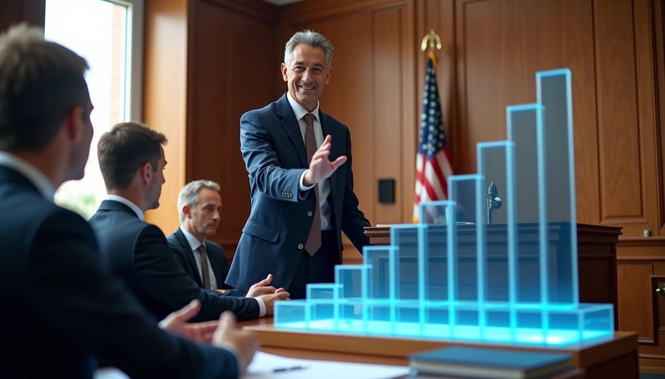 Attorney working with CPA expert witness to explain complex financial evidence to a jury