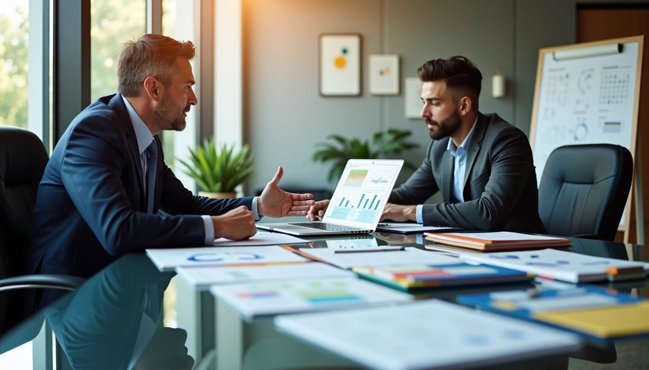 Litigation attorney reviewing financial documents with CPA expert witness prior to trial